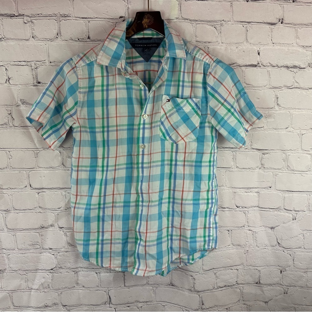 Tommy Hilfiger kids Plaid Short Sleeve Shirt sz medium 12/14